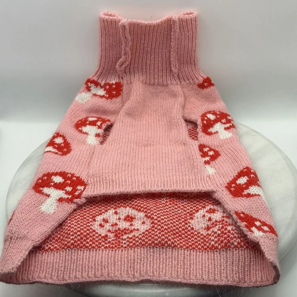 Wan Talk Dog Sweater Pink Red Mushroom Knit Turtleneck Pet Clothes 14